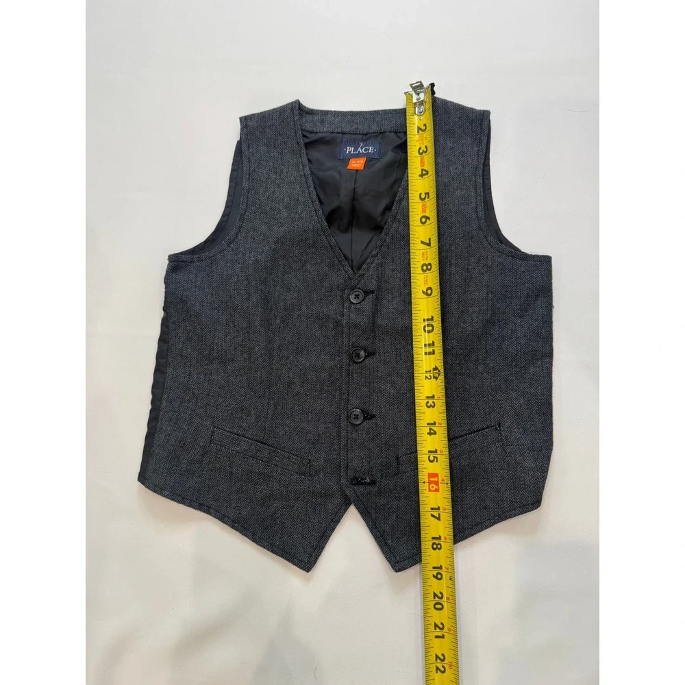 The Children's Place Vest Kids M 7/8 Grey Excellent Herringbone‎ Suit Waistcoat
